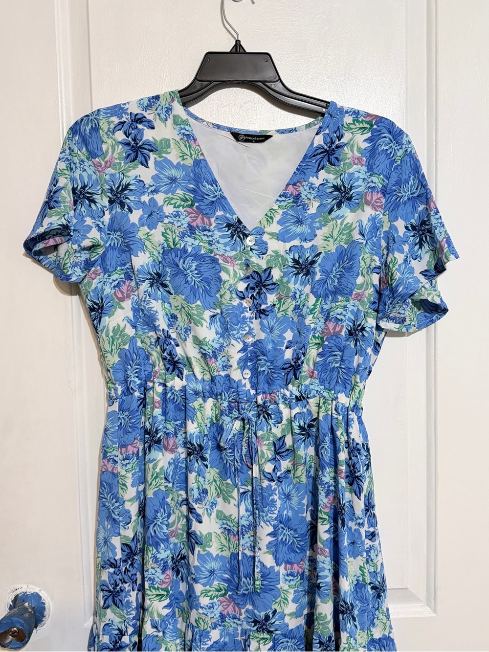 Blue Floral V-Neck Women’s  Flowy Dress